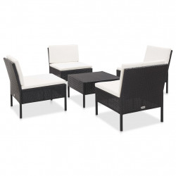 5-częściowa sofa ogrodowa z poduszkami, rattan PE, czarna