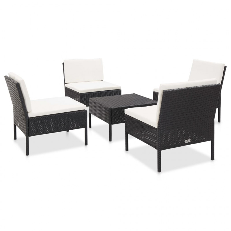 5-częściowa sofa ogrodowa z poduszkami, rattan PE, czarna