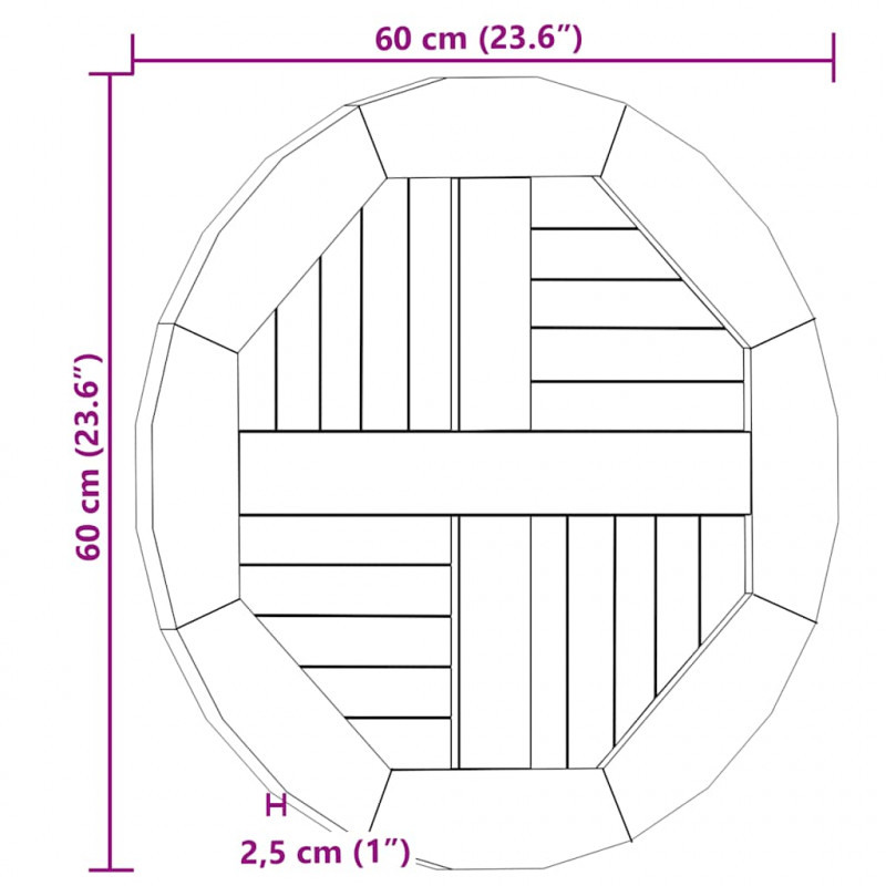 Blat stołu, lite drewno tekowe, okrągły, 60 cm