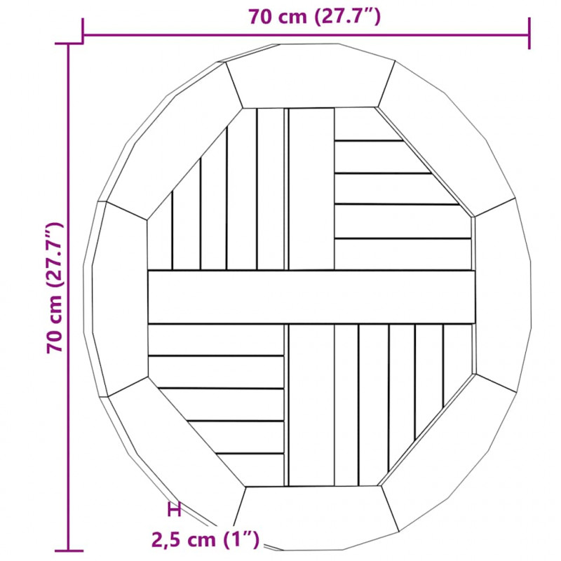 Blat stołu, lite drewno tekowe, okrągły, 2,5 cm, 70 cm