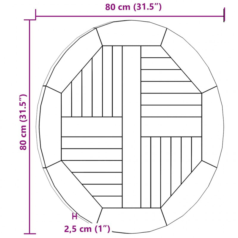 Blat stołu, lite drewno tekowe, okrągły, 2,5 cm, 80 cm