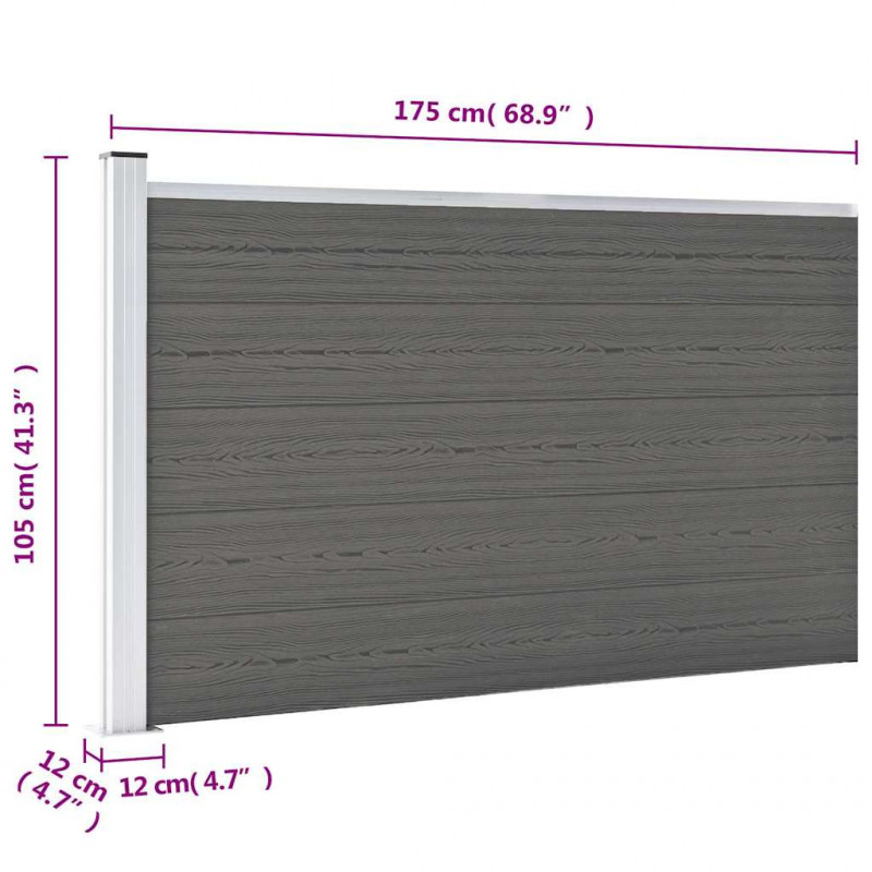 Ogrodzenie ogrodowe WPC, 175x105 cm, szare
