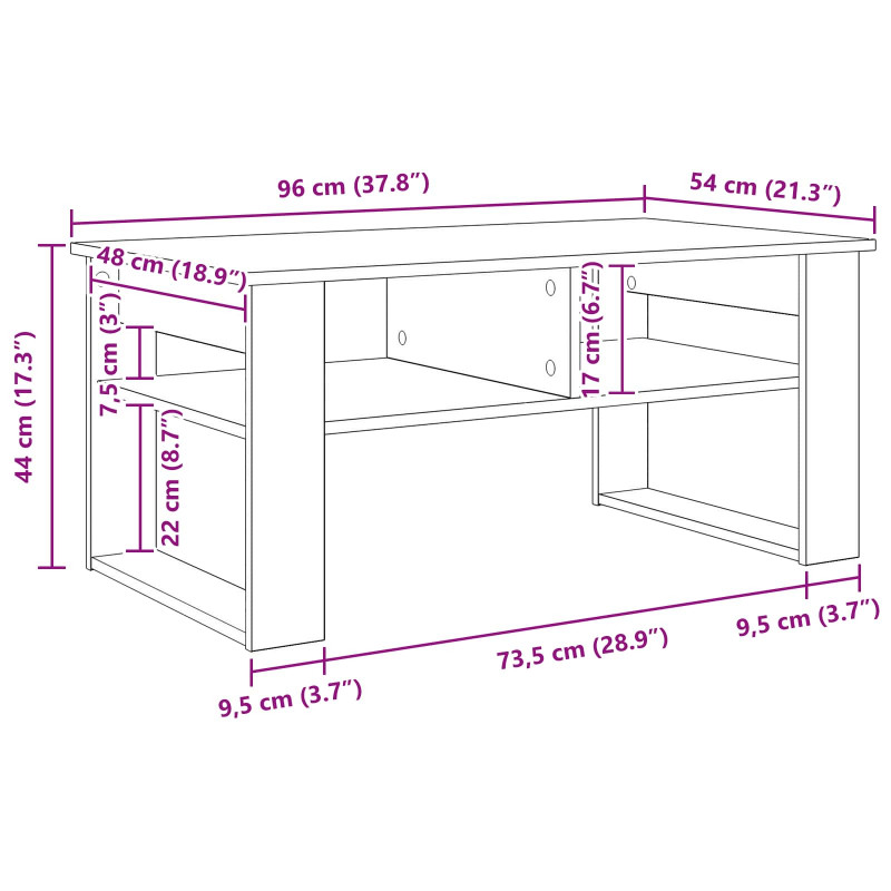 Stolik kawowy z przechowywaniem Stare drewno 96 x 54 x 44 cm