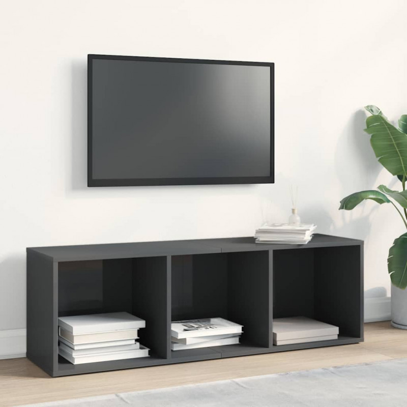Regał na książki/szafka TV, szary, wysoki połysk, 36x30x114 cm