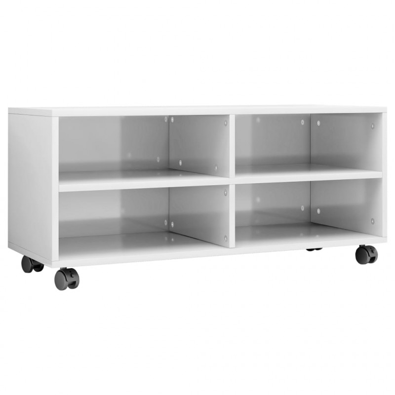 Szafka pod TV, wysoki połysk, biała, 90x35x35 cm