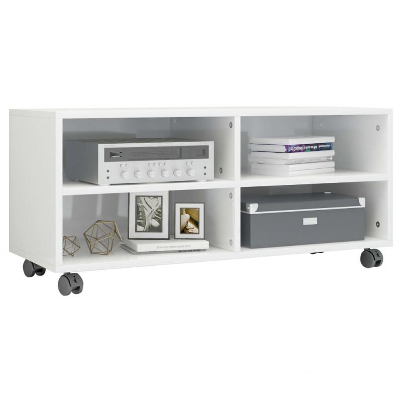 Szafka pod TV, wysoki połysk, biała, 90x35x35 cm