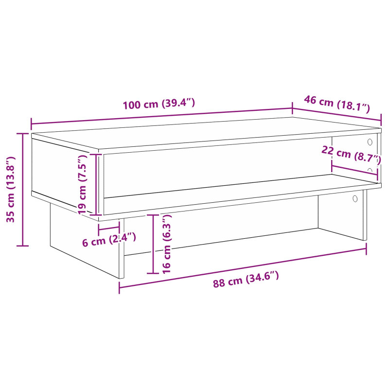 Stolik kawowy Biały 100 x 46 x 35 cm Materiał drewnopochodny