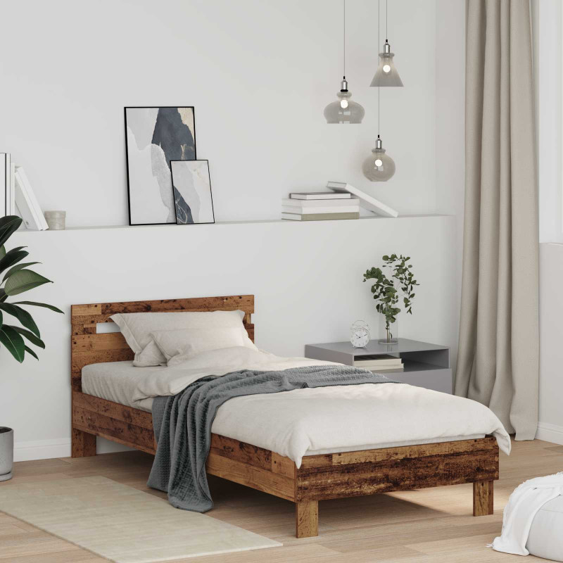 Ramka łóżka Stare drewno 98,5 x 200 cm Materiał drewnopochodny