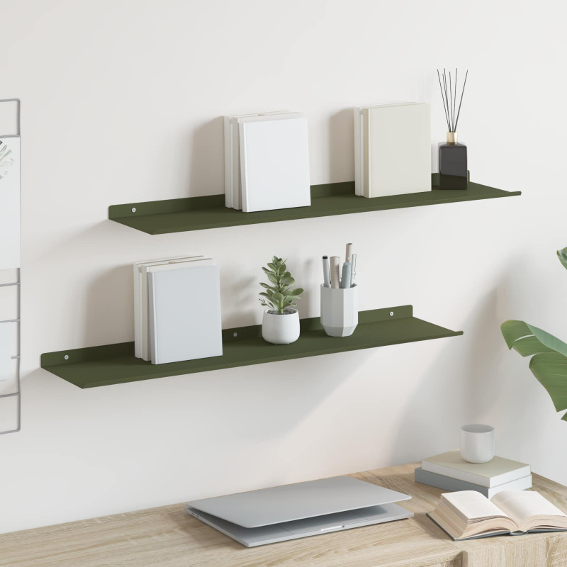 Półka wisząca 2 pcs Zielony oliwkowy 80 x 18 x 2,5 cm Stal