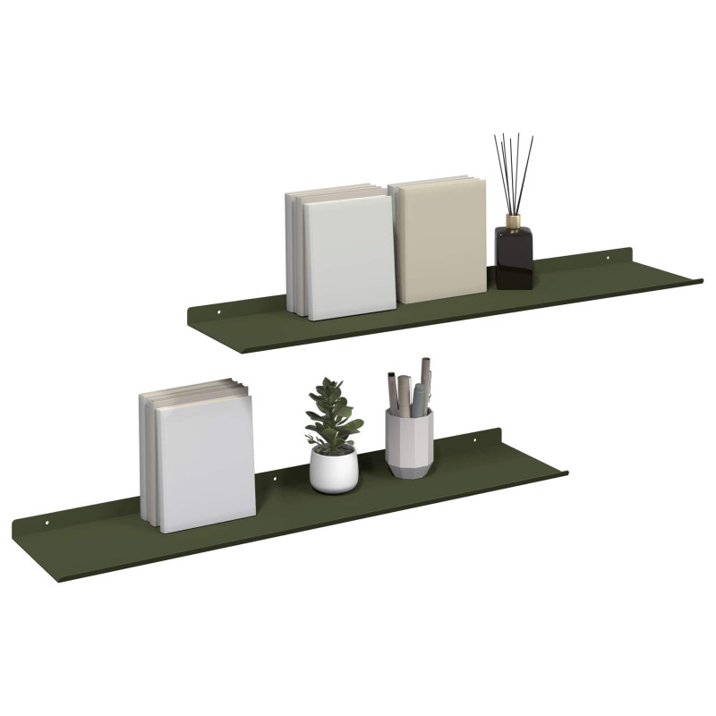 Półka wisząca 2 pcs Zielony oliwkowy 80 x 18 x 2,5 cm Stal