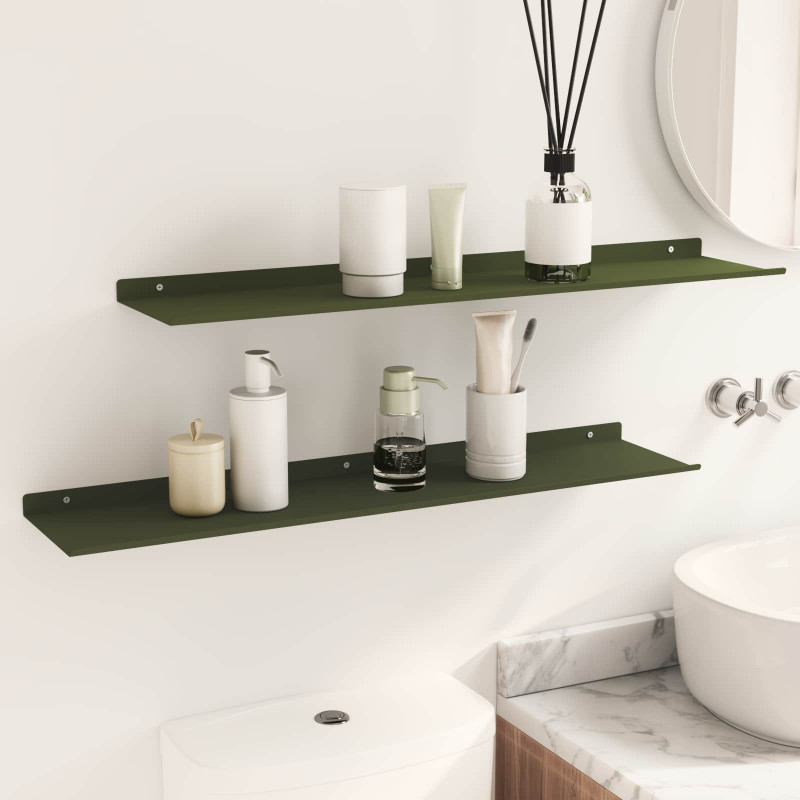 Półka wisząca 2 pcs Zielony oliwkowy 80 x 18 x 2,5 cm Stal