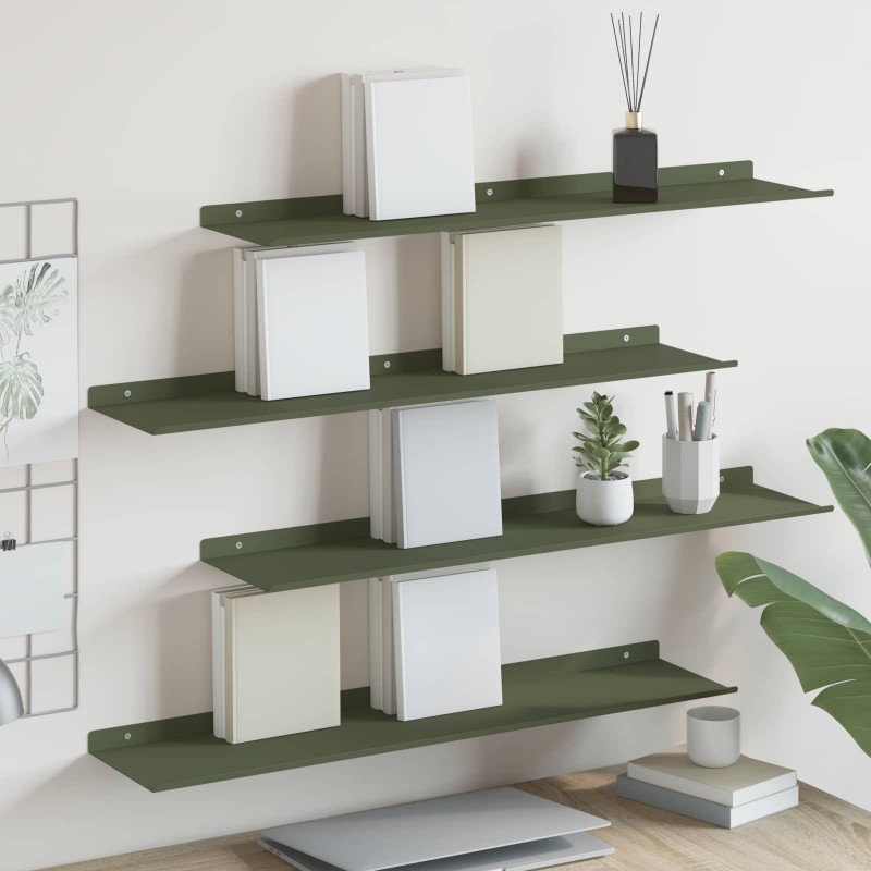 Półka wisząca 4 pcs Zielony oliwkowy 80 x 18 x 2,5 cm Stal