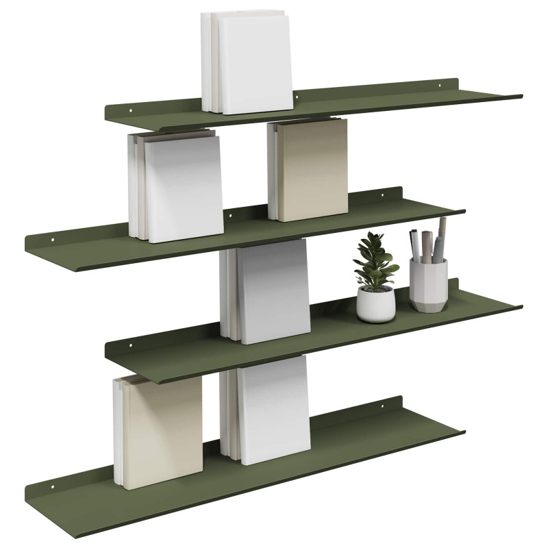 Półka wisząca 4 pcs Zielony oliwkowy 80 x 18 x 2,5 cm Stal