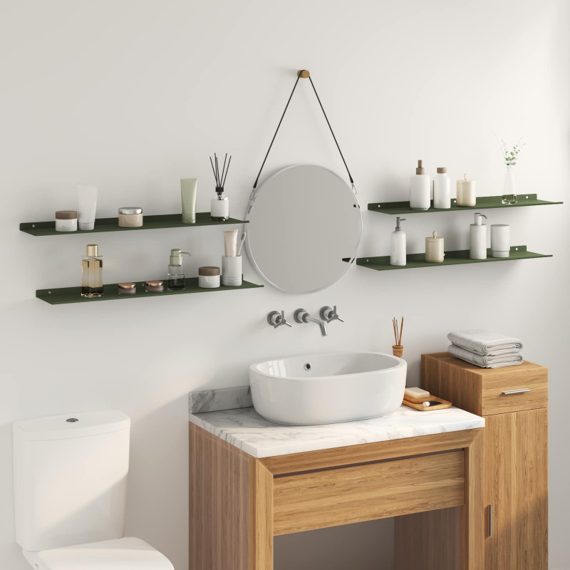 Półka wisząca 4 pcs Zielony oliwkowy 80 x 18 x 2,5 cm Stal