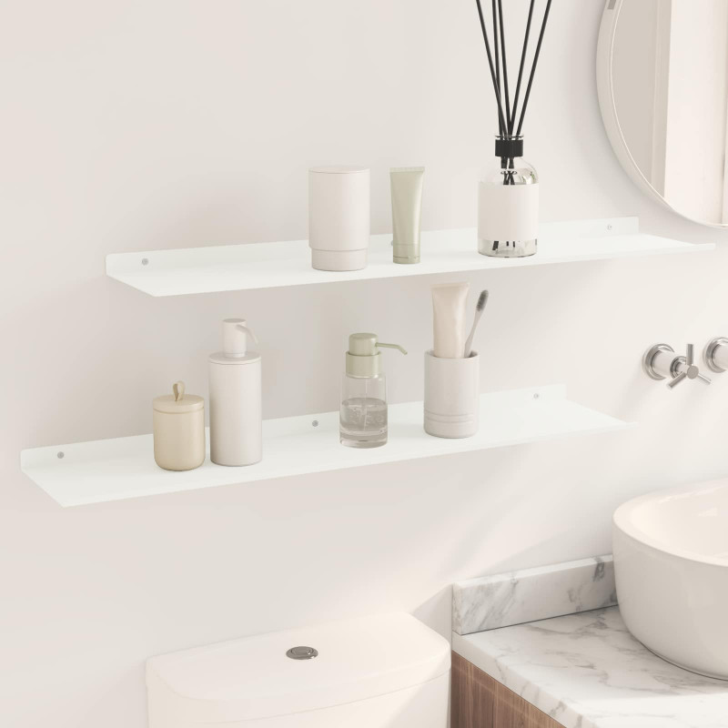 Półka wisząca 2 pcs Biały 80 x 18 x 2,5 cm Stal