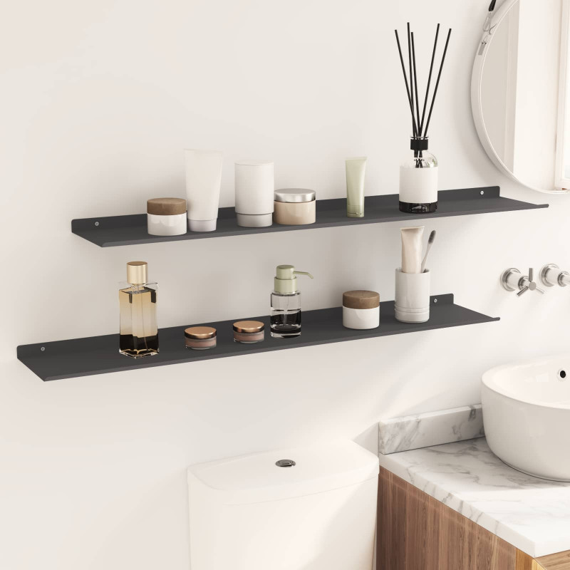 Półka wisząca 2 pcs Czarny 100 x 18 x 2,5 cm Stal