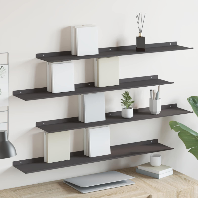 Półka wisząca 4 pcs Czarny 100 x 18 x 2,5 cm Stal