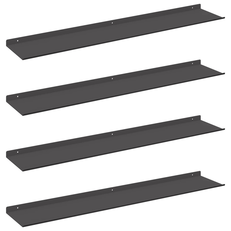 Półka wisząca 4 pcs Czarny 100 x 18 x 2,5 cm Stal