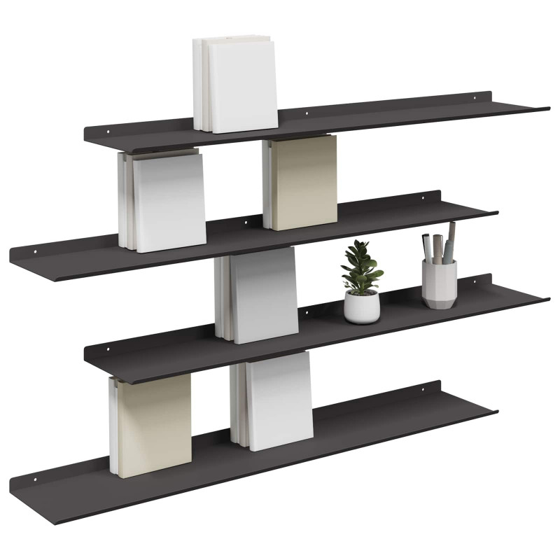 Półka wisząca 4 pcs Czarny 100 x 18 x 2,5 cm Stal