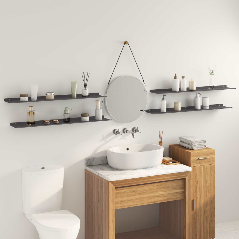 Półka wisząca 4 pcs Czarny 100 x 18 x 2,5 cm Stal