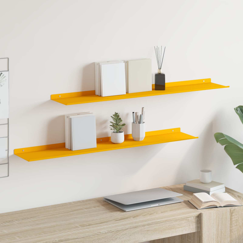 Półka wisząca 2 pcs Musztardowy Żółty 100 x 18 x 2,5 cm Stal
