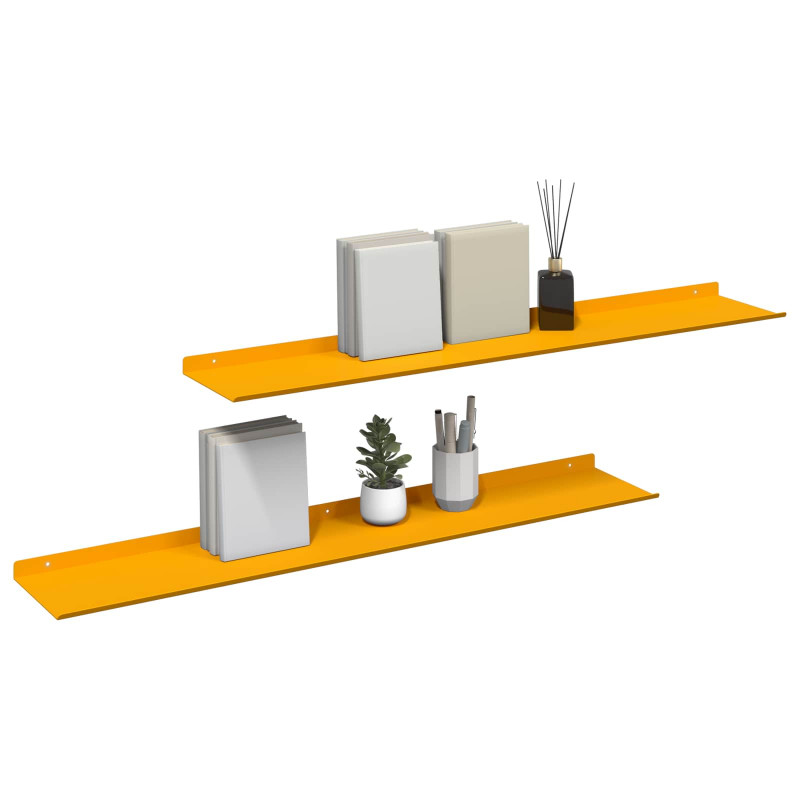 Półka wisząca 2 pcs Musztardowy Żółty 100 x 18 x 2,5 cm Stal