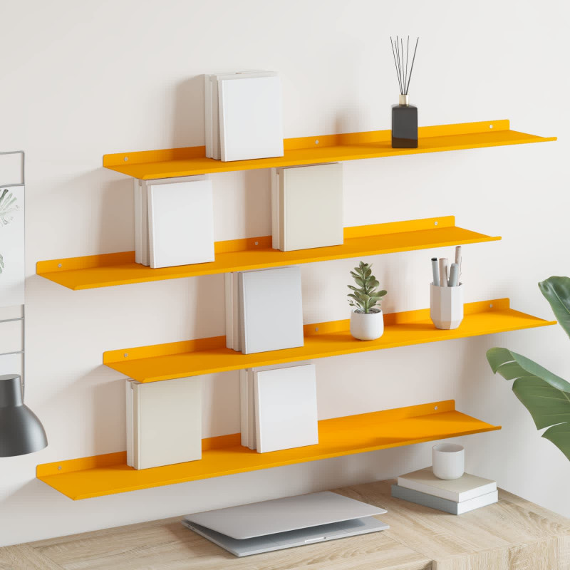 Półka wisząca 4 pcs Musztardowy Żółty 100 x 18 x 2,5 cm Stal