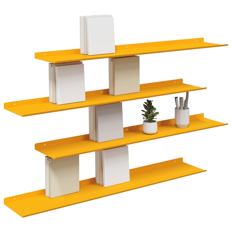 Półka wisząca 4 pcs Musztardowy Żółty 100 x 18 x 2,5 cm Stal