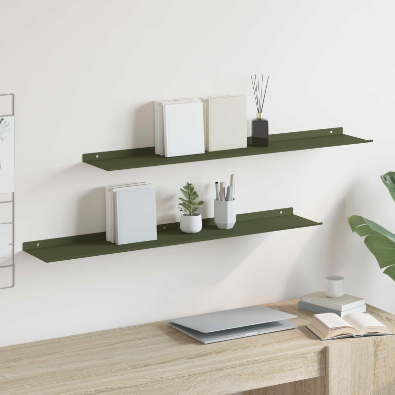 Półka wisząca 2 pcs Zielony oliwkowy 100 x 18 x 2,5 cm Stal