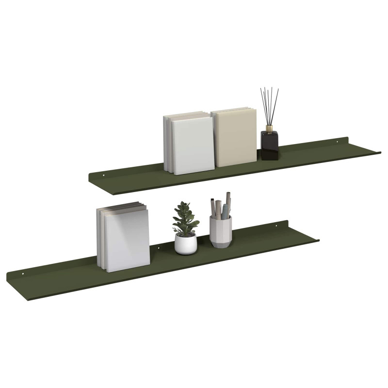 Półka wisząca 2 pcs Zielony oliwkowy 100 x 18 x 2,5 cm Stal