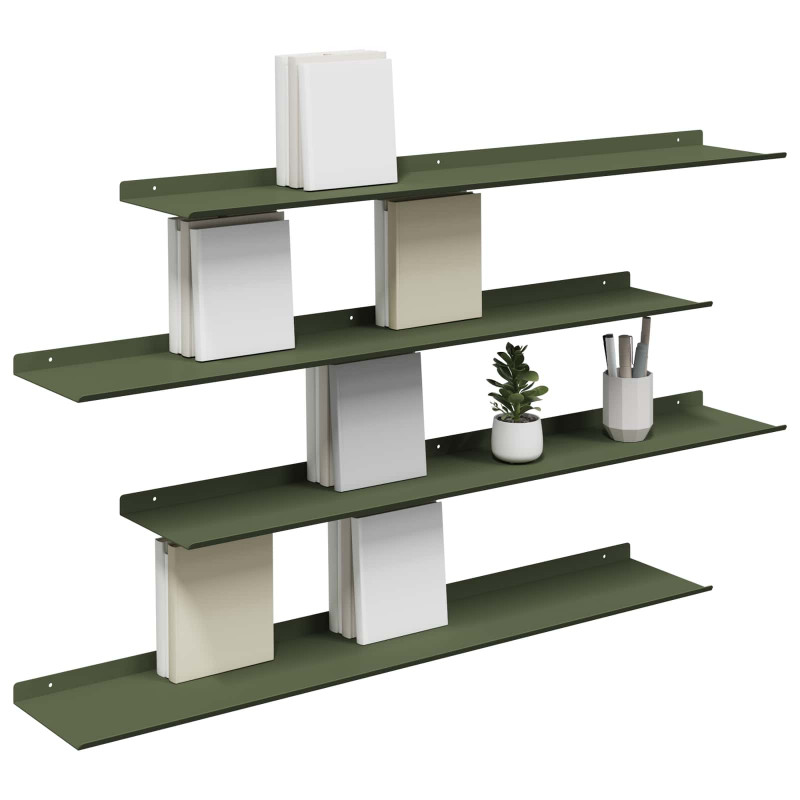 Półka wisząca 4 pcs Zielony oliwkowy 100 x 18 x 2,5 cm Stal