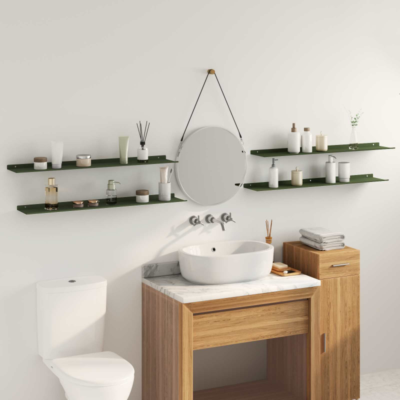 Półka wisząca 4 pcs Zielony oliwkowy 100 x 18 x 2,5 cm Stal