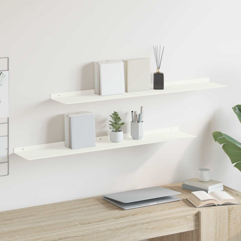 Półka wisząca 2 pcs Biały 100 x 18 x 2,5 cm Stal