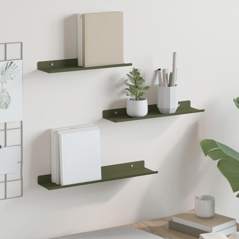 Półka wisząca 3 pcs Zielony oliwkowy 40 x 9 x 2,5 cm Stal