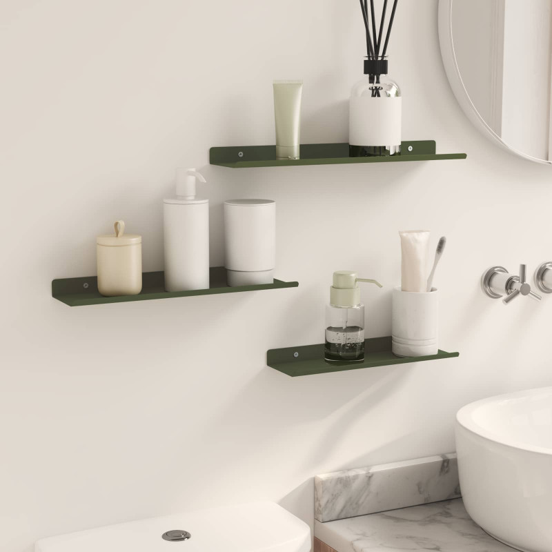 Półka wisząca 3 pcs Zielony oliwkowy 40 x 9 x 2,5 cm Stal
