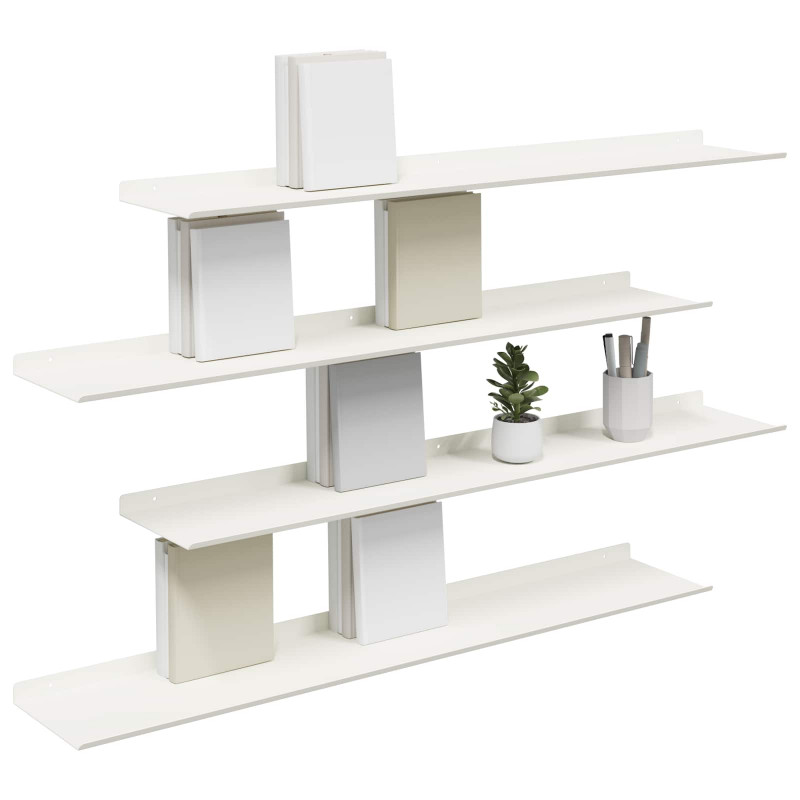 Półka wisząca 4 pcs Biały 100 x 18 x 2,5 cm Stal
