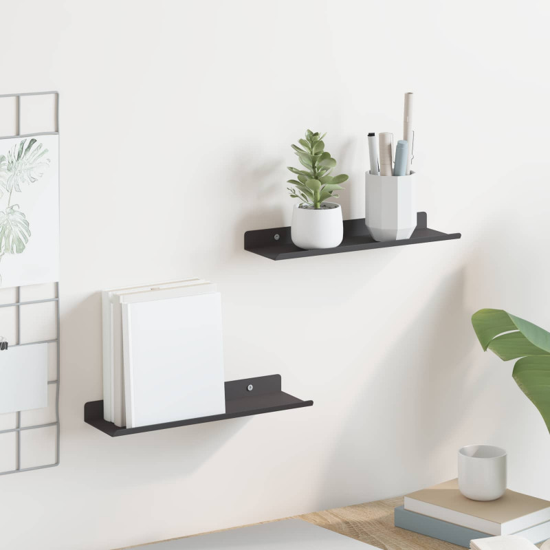 Półka wisząca 2 pcs Czarny 30 x 9 x 2,5 cm Stal
