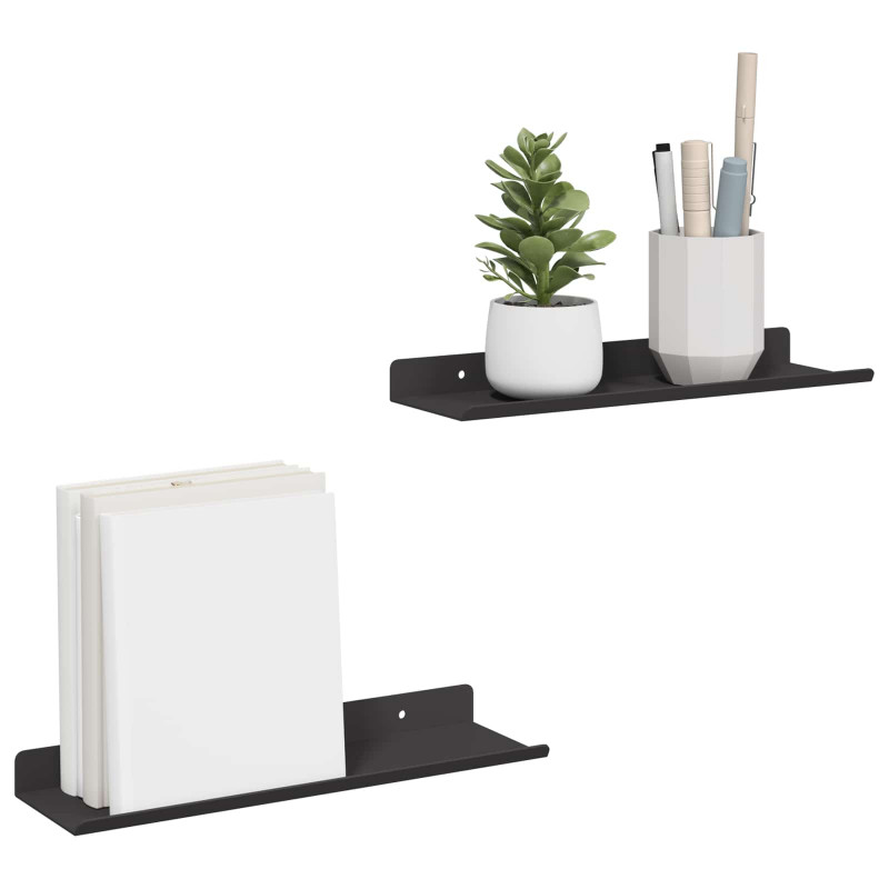Półka wisząca 2 pcs Czarny 30 x 9 x 2,5 cm Stal