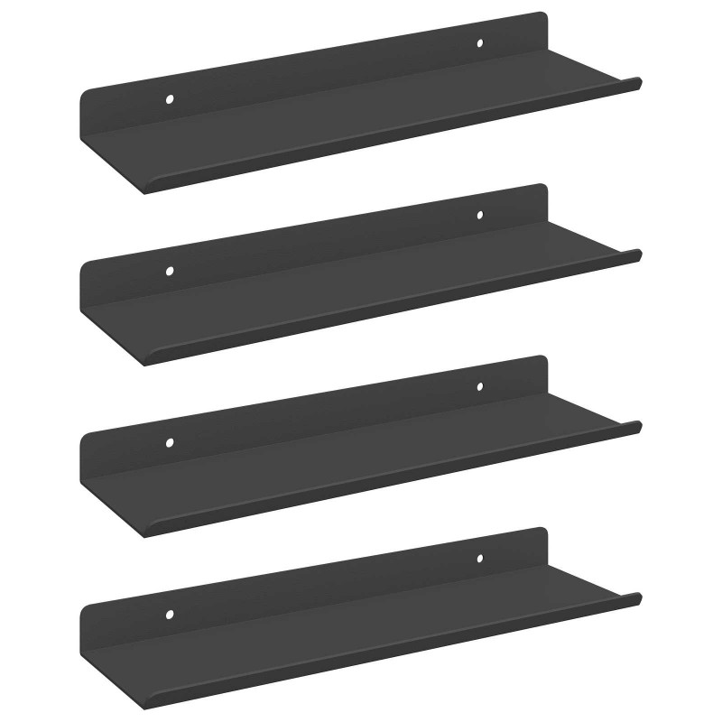 Półka wisząca 4 pcs Czarny 30 x 9 x 2,5 cm Stal