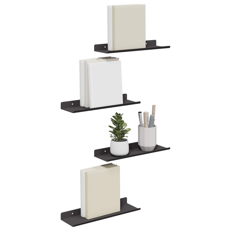 Półka wisząca 4 pcs Czarny 30 x 9 x 2,5 cm Stal