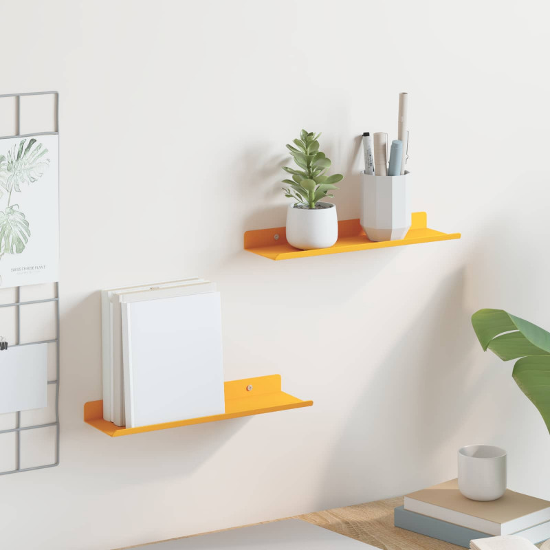 Półka wisząca 2 pcs Musztardowy Żółty 30 x 9 x 2,5 cm Stal