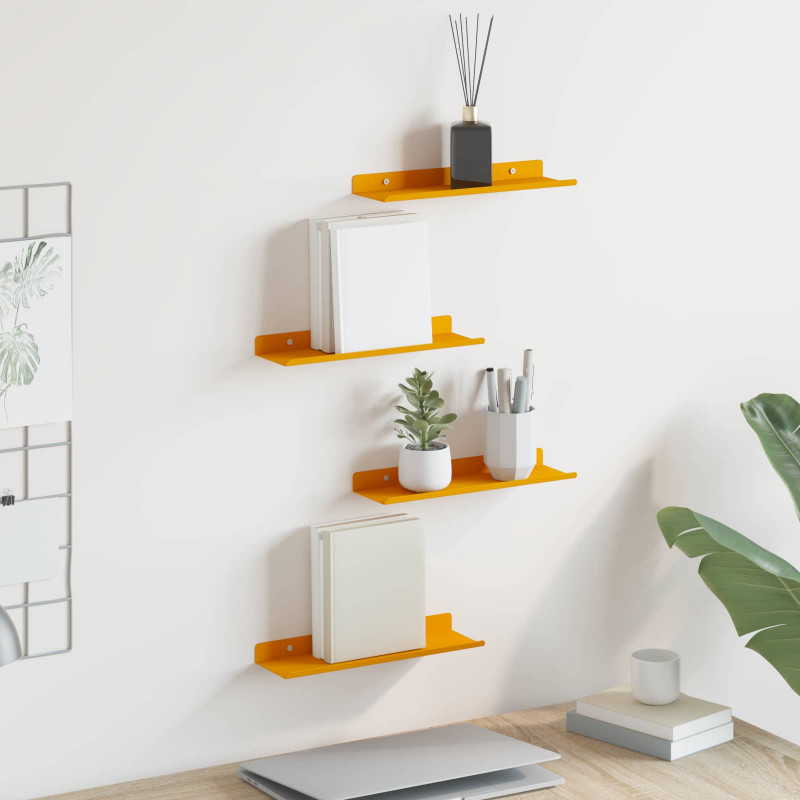 Półka wisząca 4 pcs Musztardowy Żółty 30 x 9 x 2,5 cm Stal