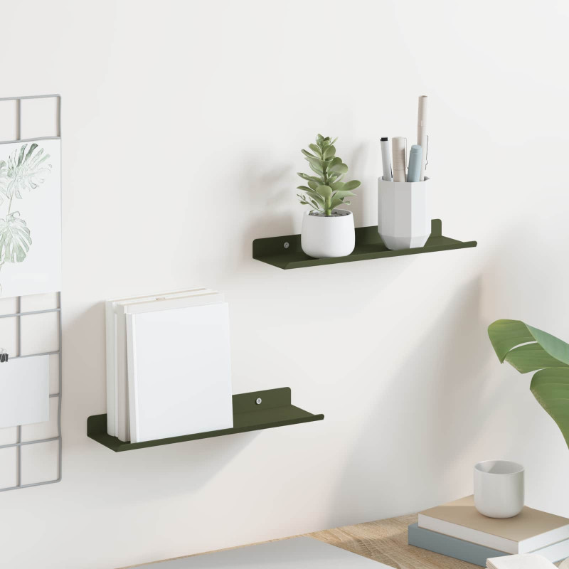 Półka wisząca 2 pcs Zielony oliwkowy 30 x 9 x 2,5 cm Stal