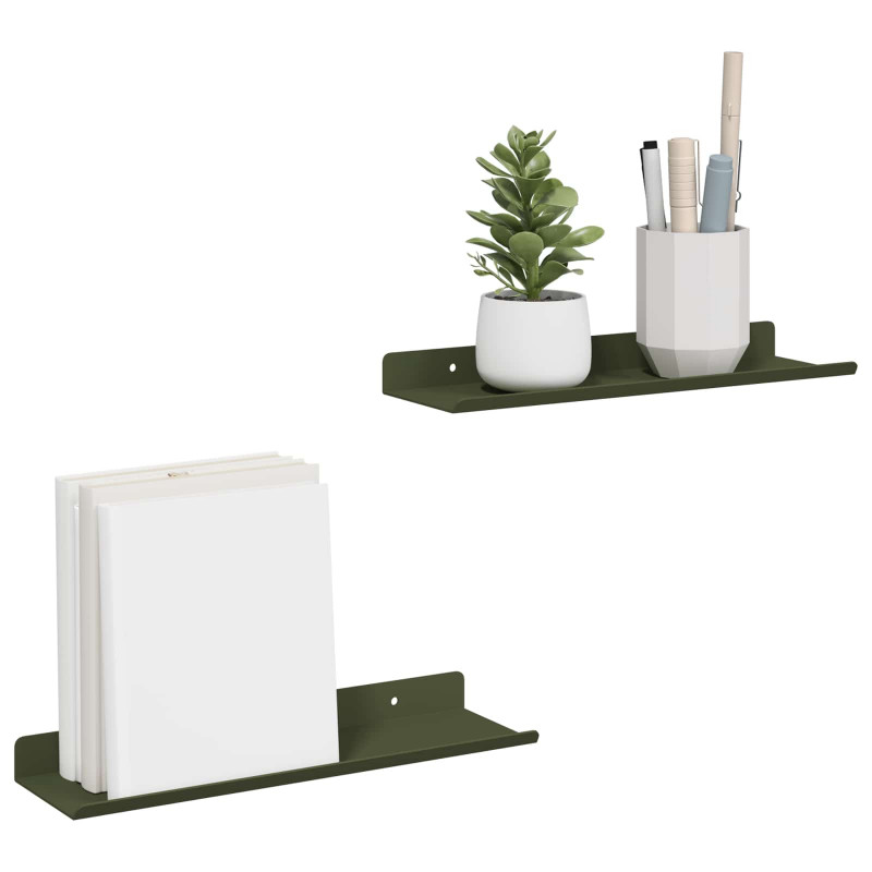 Półka wisząca 2 pcs Zielony oliwkowy 30 x 9 x 2,5 cm Stal
