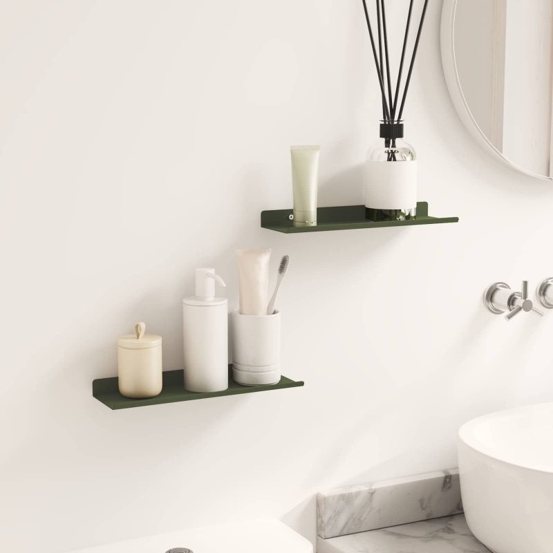 Półka wisząca 2 pcs Zielony oliwkowy 30 x 9 x 2,5 cm Stal