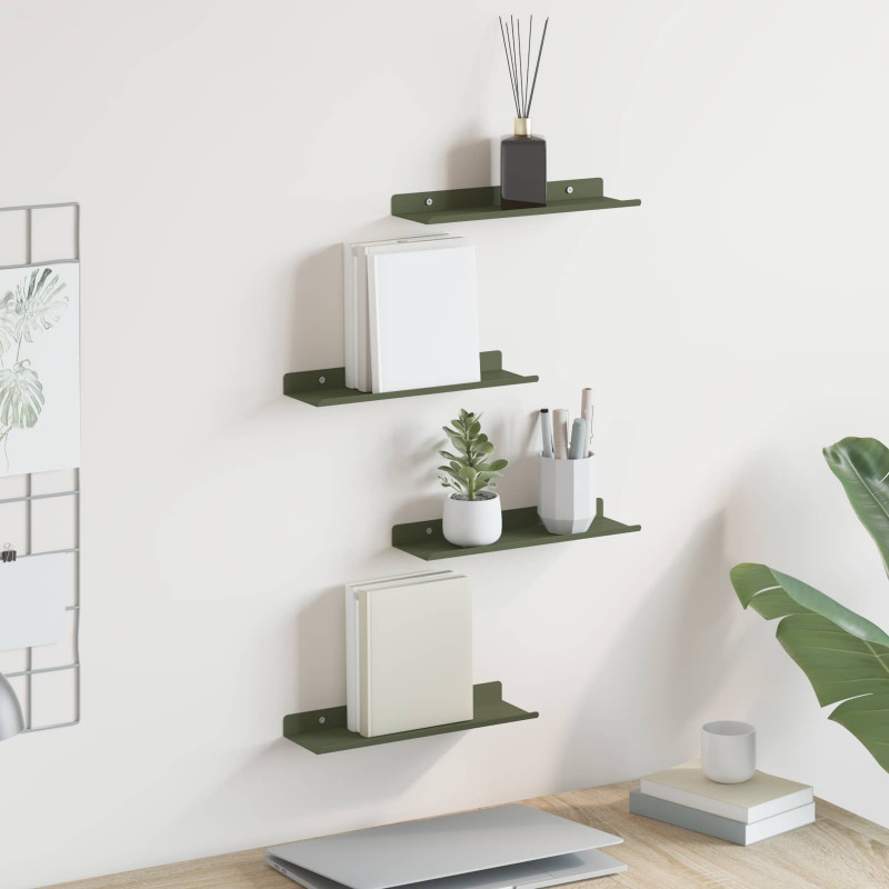 Półka wisząca 4 pcs Zielony oliwkowy 30 x 9 x 2,5 cm Stal