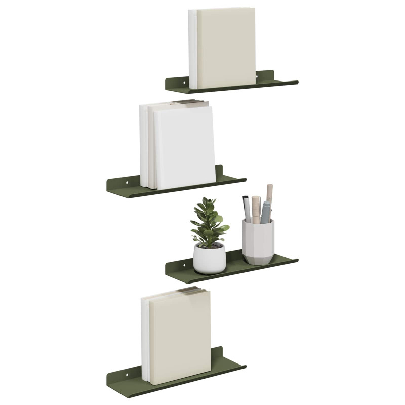 Półka wisząca 4 pcs Zielony oliwkowy 30 x 9 x 2,5 cm Stal