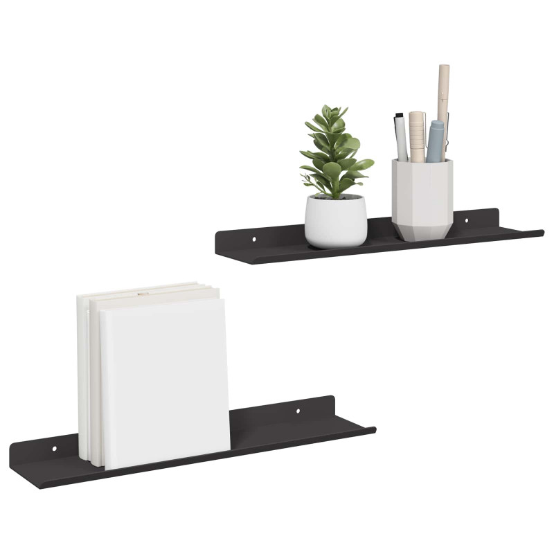 Półka wisząca 2 pcs Czarny 40 x 8,5 x 2,5 cm Stal
