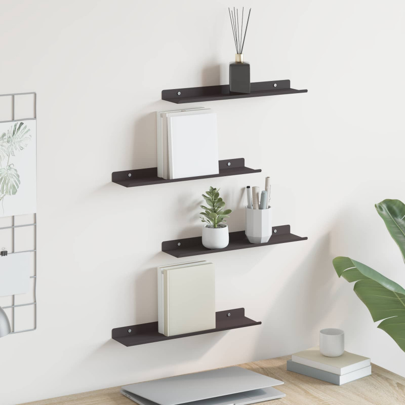 Półka wisząca 4 pcs Czarny 40 x 9 x 2,5 cm Stal