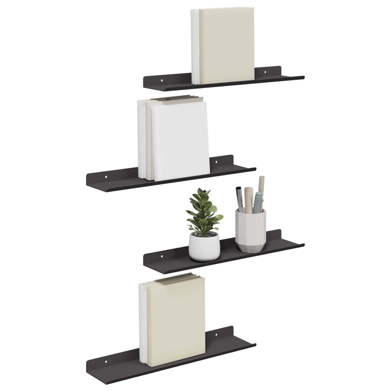 Półka wisząca 4 pcs Czarny 40 x 9 x 2,5 cm Stal